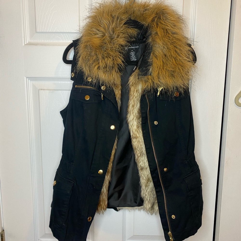 INC International Concepts Convertible Black Faux-Fur Vest, 3 in 1 Size XS